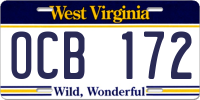 WV license plate OCB172