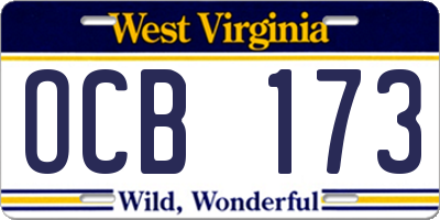WV license plate OCB173