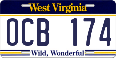 WV license plate OCB174