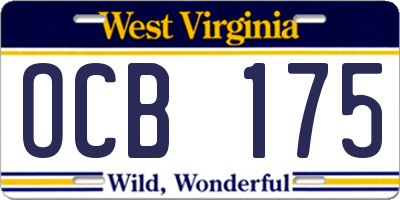 WV license plate OCB175