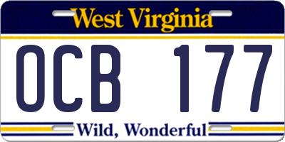 WV license plate OCB177