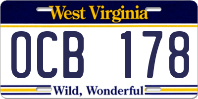 WV license plate OCB178