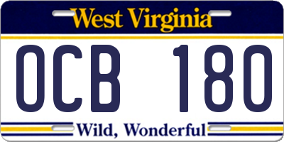 WV license plate OCB180