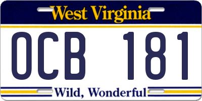 WV license plate OCB181