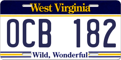 WV license plate OCB182