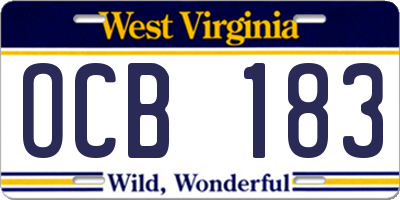 WV license plate OCB183