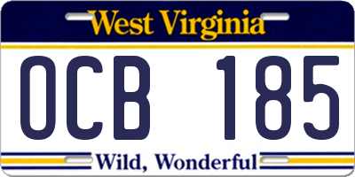 WV license plate OCB185