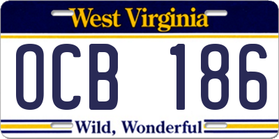 WV license plate OCB186