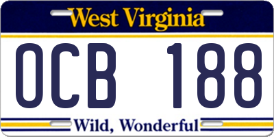 WV license plate OCB188