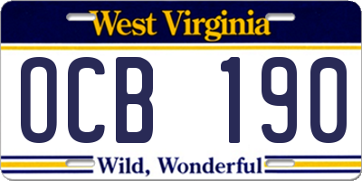 WV license plate OCB190