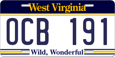 WV license plate OCB191