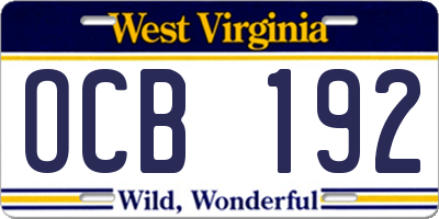 WV license plate OCB192