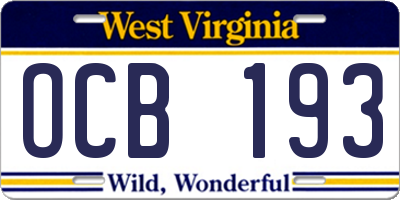 WV license plate OCB193