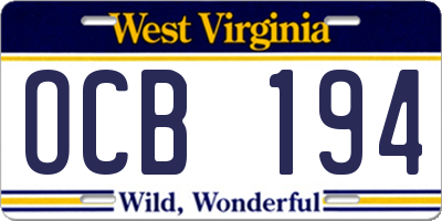 WV license plate OCB194