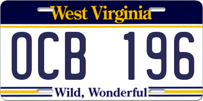 WV license plate OCB196