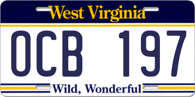 WV license plate OCB197
