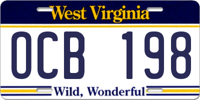 WV license plate OCB198