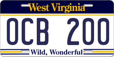 WV license plate OCB200