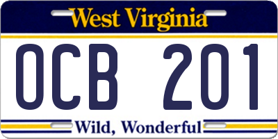 WV license plate OCB201