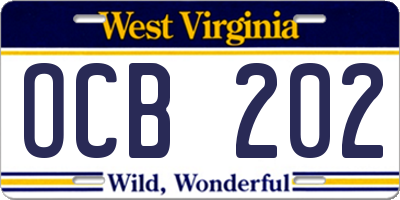 WV license plate OCB202