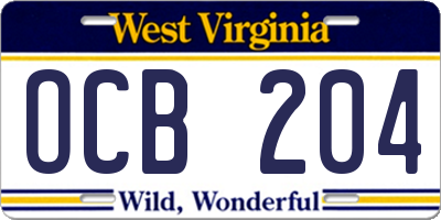 WV license plate OCB204