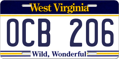WV license plate OCB206