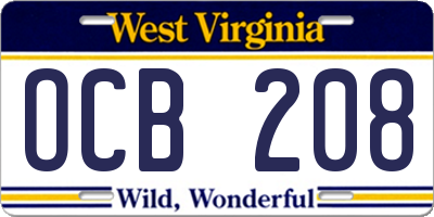 WV license plate OCB208