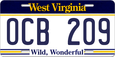 WV license plate OCB209