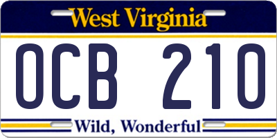 WV license plate OCB210