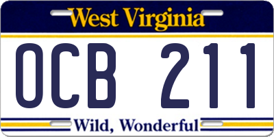 WV license plate OCB211