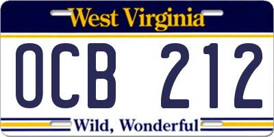 WV license plate OCB212