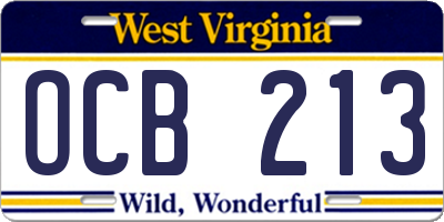 WV license plate OCB213