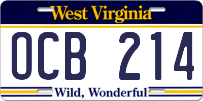 WV license plate OCB214