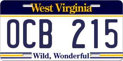 WV license plate OCB215