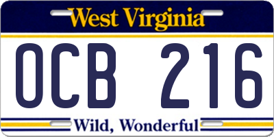 WV license plate OCB216