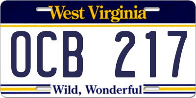 WV license plate OCB217