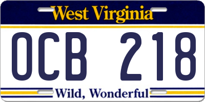 WV license plate OCB218