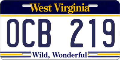 WV license plate OCB219