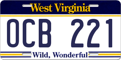 WV license plate OCB221