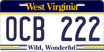 WV license plate OCB222