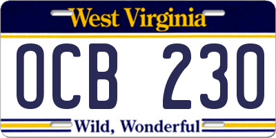 WV license plate OCB230