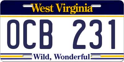 WV license plate OCB231