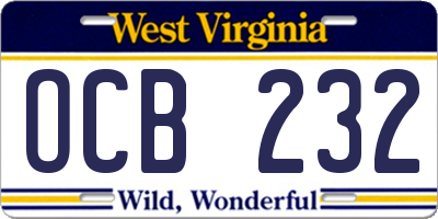 WV license plate OCB232