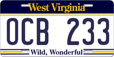 WV license plate OCB233