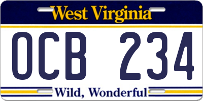 WV license plate OCB234