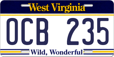 WV license plate OCB235