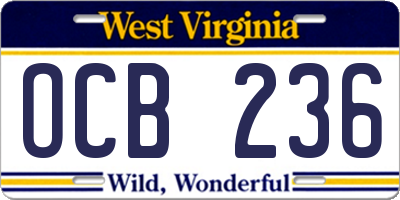 WV license plate OCB236