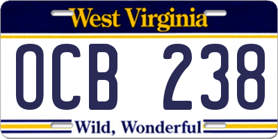 WV license plate OCB238