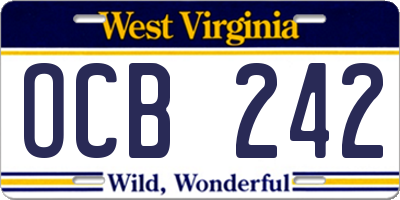 WV license plate OCB242