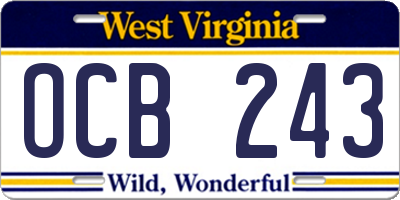 WV license plate OCB243